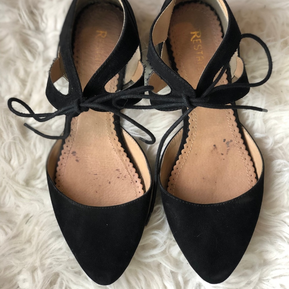 Restricted Black Pointed Flats Size 8